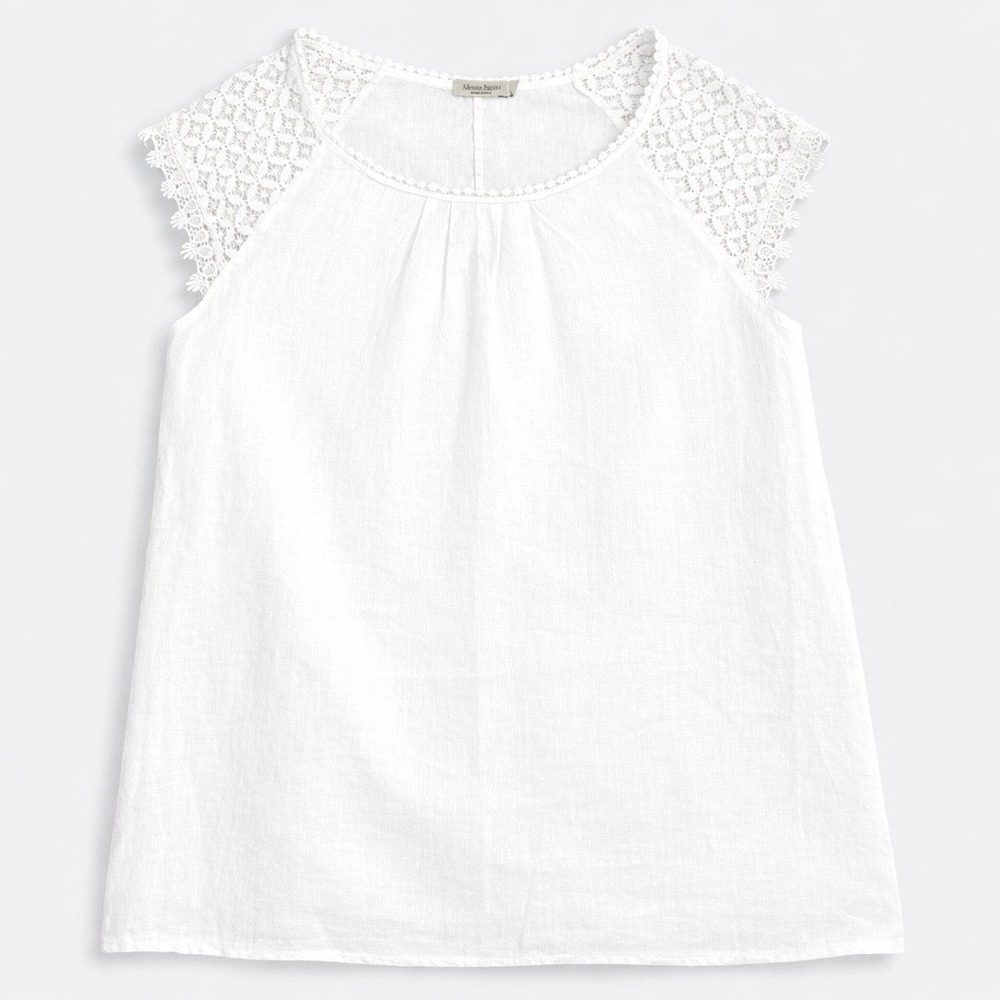 Alessia Pacini Made in Italy White Linen Lace Trim Blouse - Women's Size L